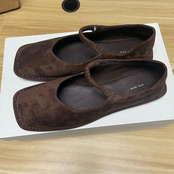 The Row Dark Brown Suede Mary Jane Square-Toe Flats - Picture 2 of 7